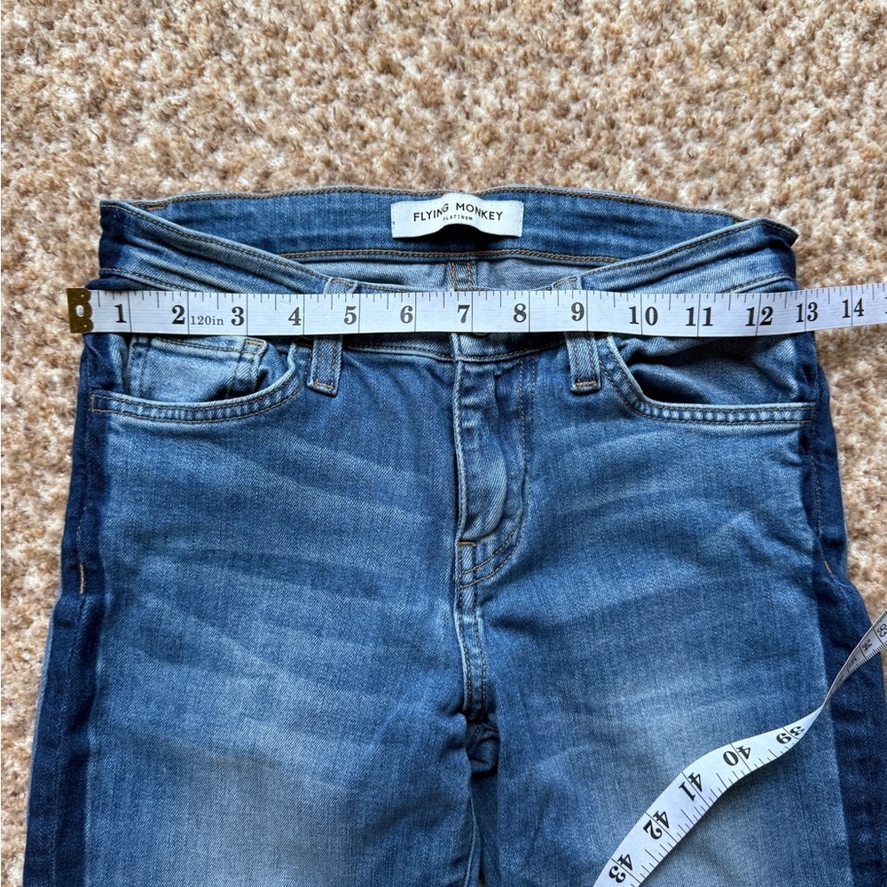 Flying Monkey Womens Jeans 24 Hi-Rise ankle flare denim, raw hem and two toned - Picture 3 of 6